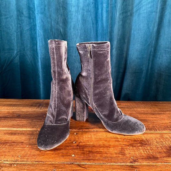 Sam Edelman Calexa Velvet Mid Calf Sock Heeled Bootie Gray - Picture 3 of 11
